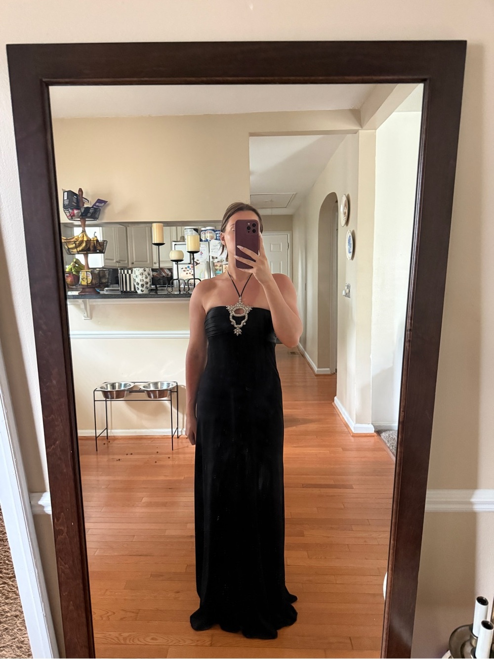 Laundry By Shelli Segal Strapless Black Evening Dress with Statement Neckline